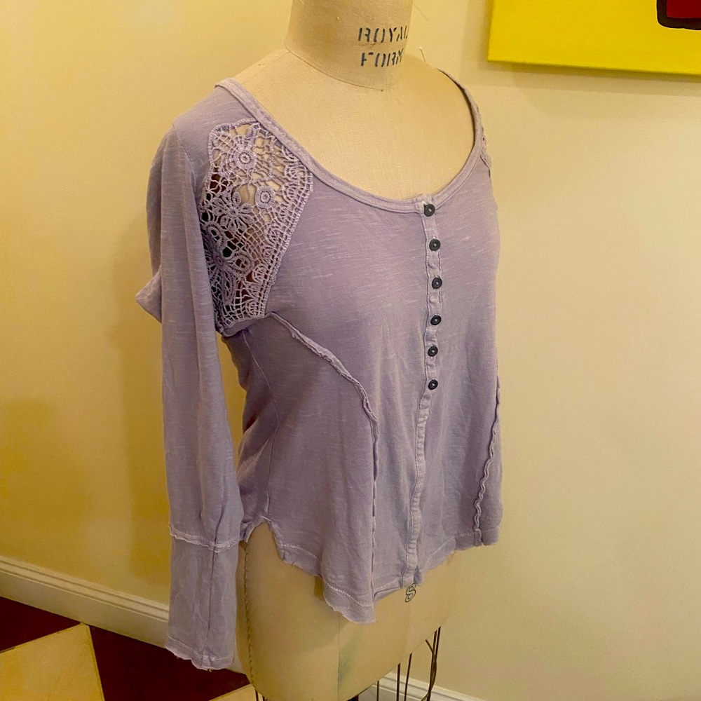 Free People knit top with lace insert.